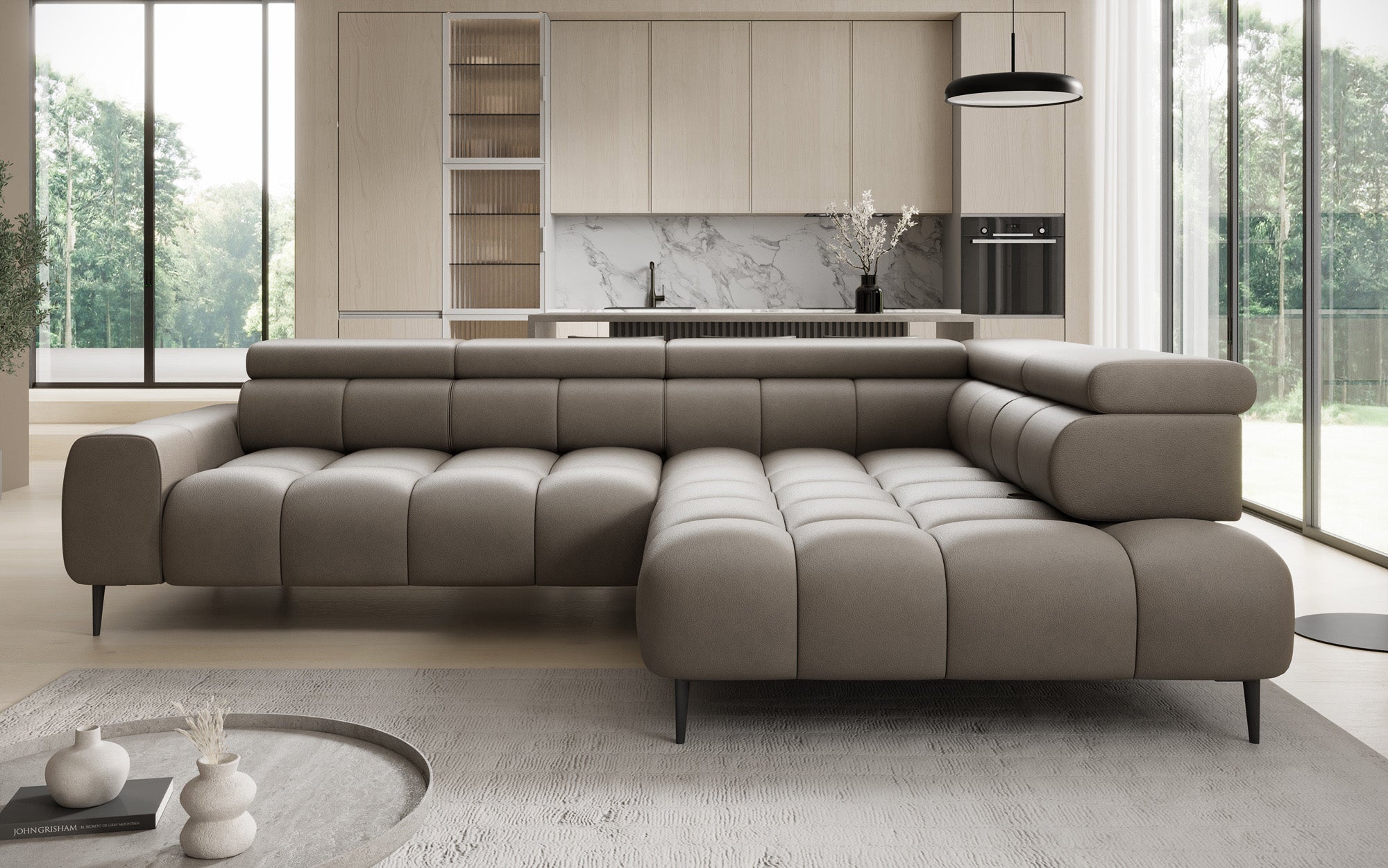 Designer Sofa Ceora L mit elektrischer Schlaffunktion und verstellbarerer Rückenlehne in Echtleder