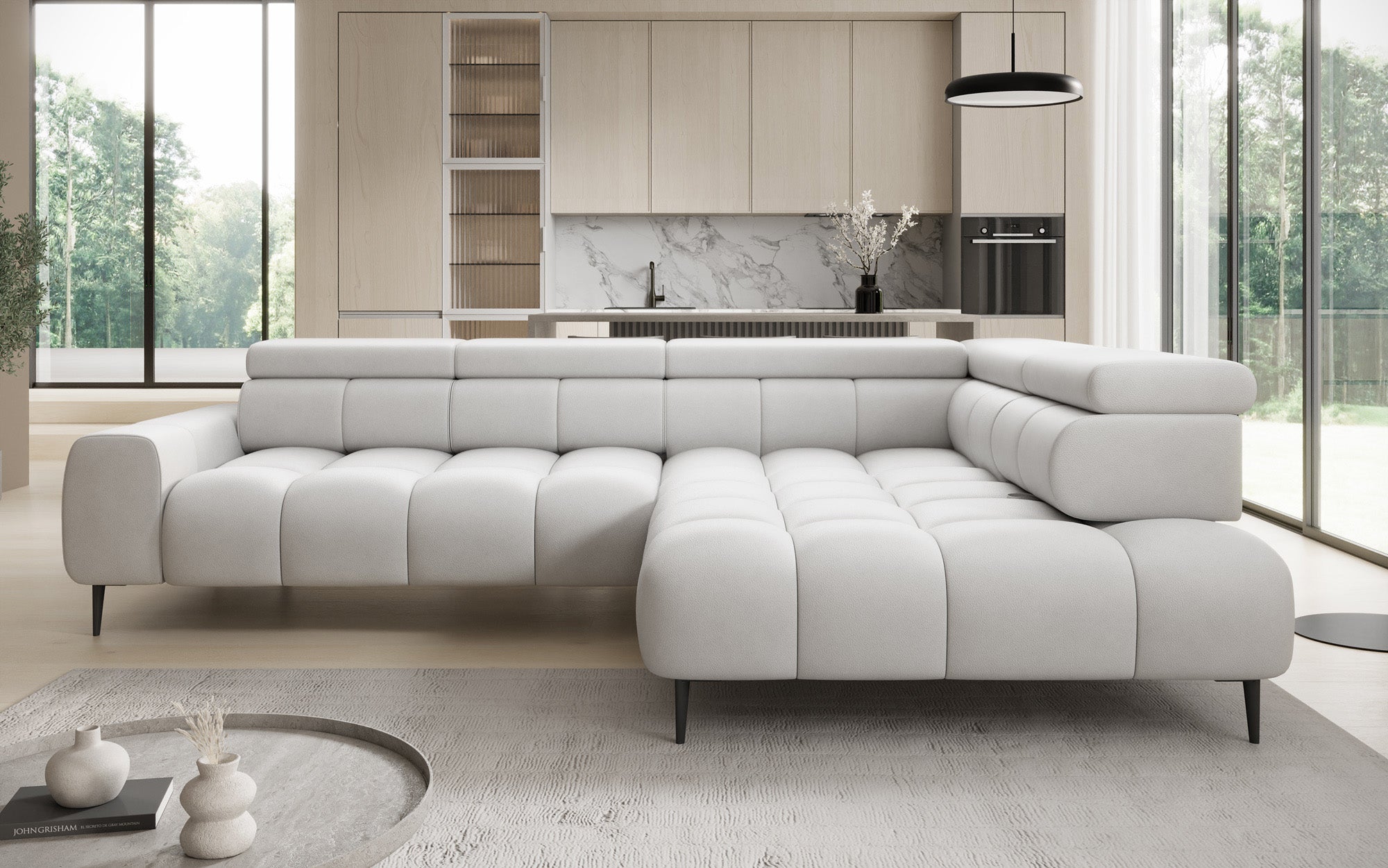 Designer Sofa Ceora L mit elektrischer Schlaffunktion und verstellbarerer Rückenlehne in Echtleder