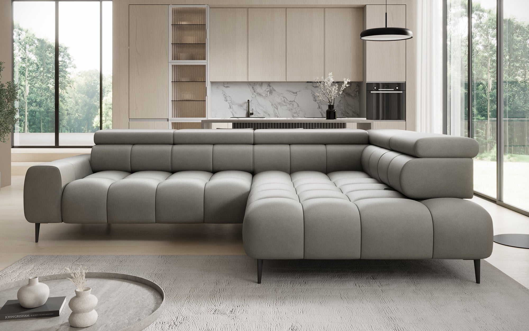 Designer Sofa Ceora L mit elektrischer Schlaffunktion und verstellbarerer Rückenlehne in Echtleder