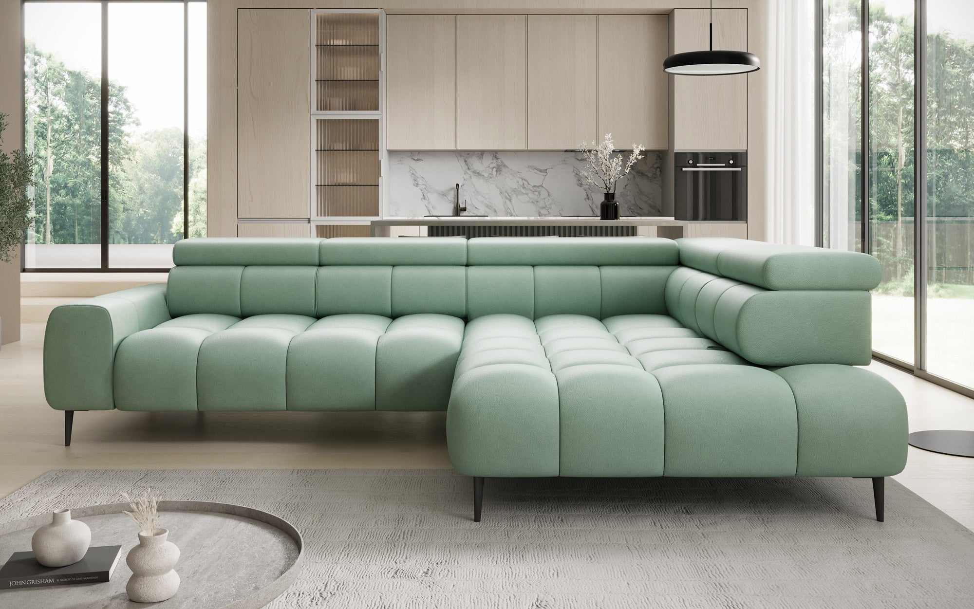 Designer Sofa Ceora L mit elektrischer Schlaffunktion und verstellbarerer Rückenlehne in Echtleder