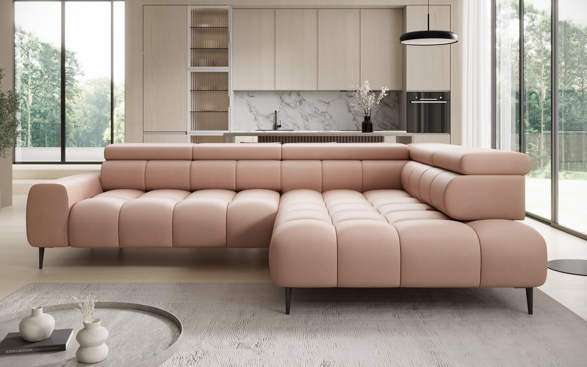 Designer Sofa Ceora L mit elektrischer Schlaffunktion und verstellbarerer Rückenlehne in Echtleder