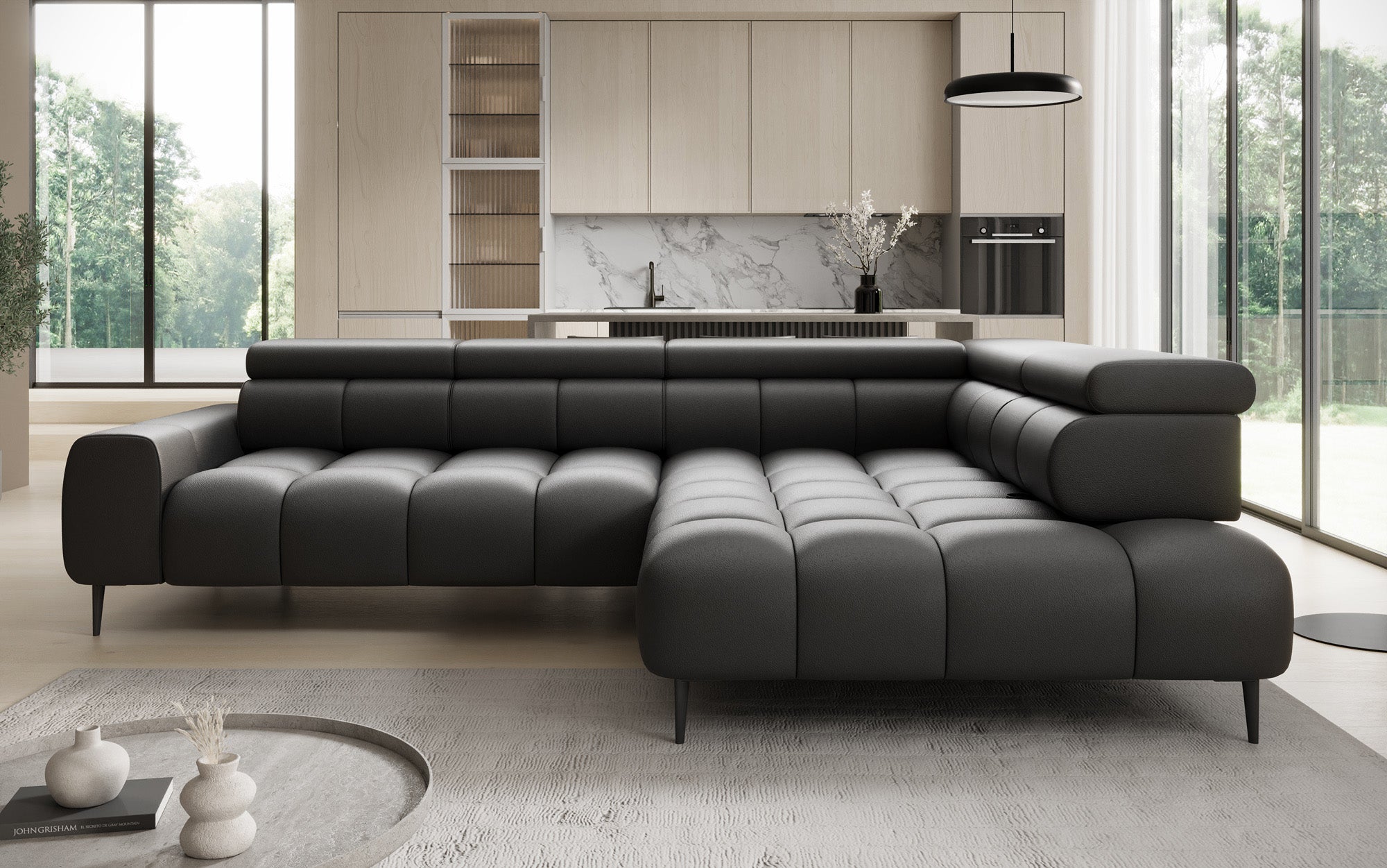 Designer Sofa Ceora L mit elektrischer Schlaffunktion und verstellbarerer Rückenlehne in Echtleder