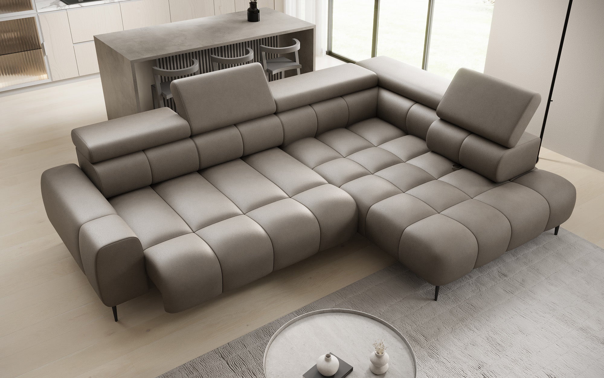 Designer Sofa Ceora L mit elektrischer Schlaffunktion und verstellbarerer Rückenlehne in Echtleder