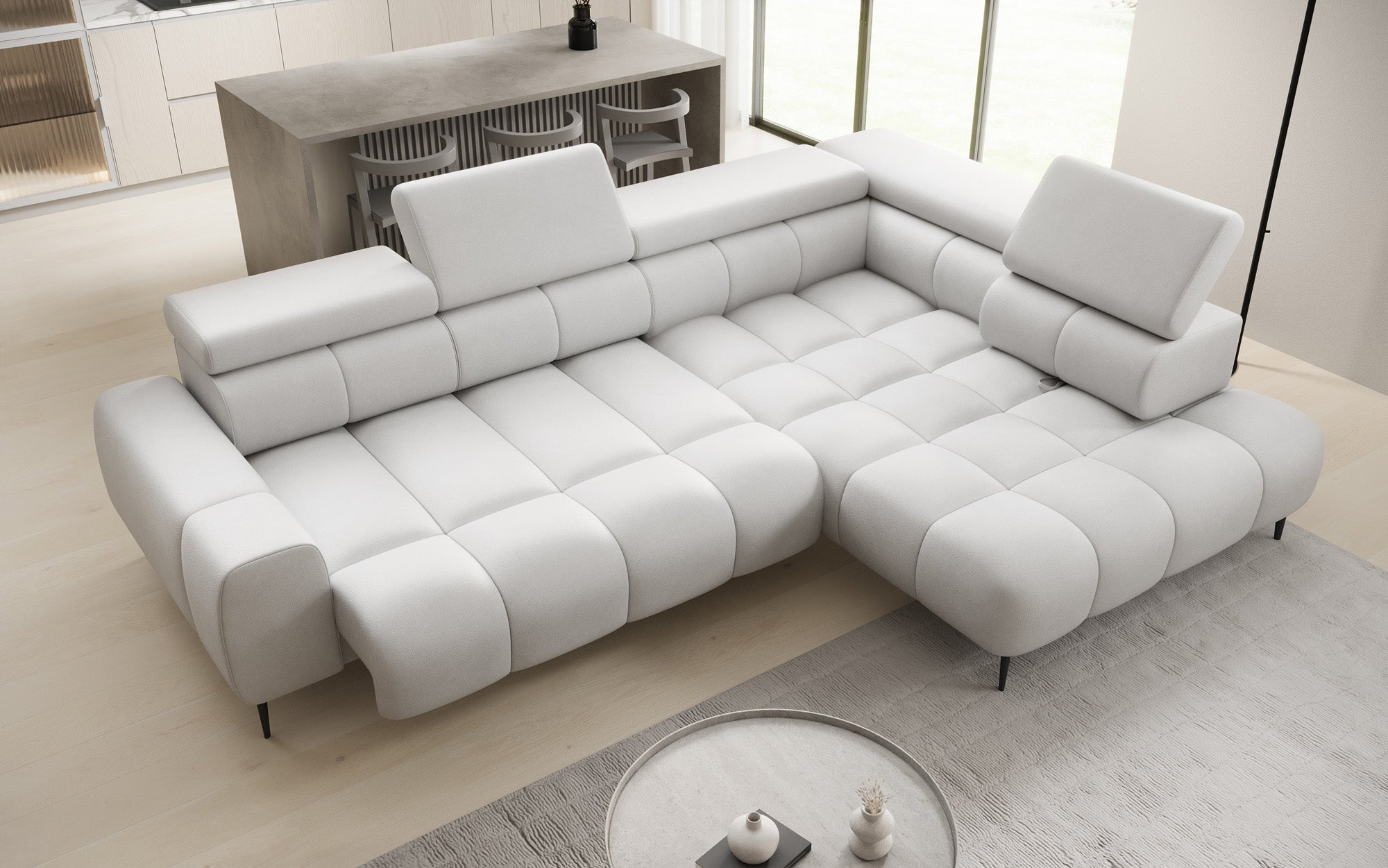 Designer Sofa Ceora L mit elektrischer Schlaffunktion und verstellbarerer Rückenlehne in Echtleder