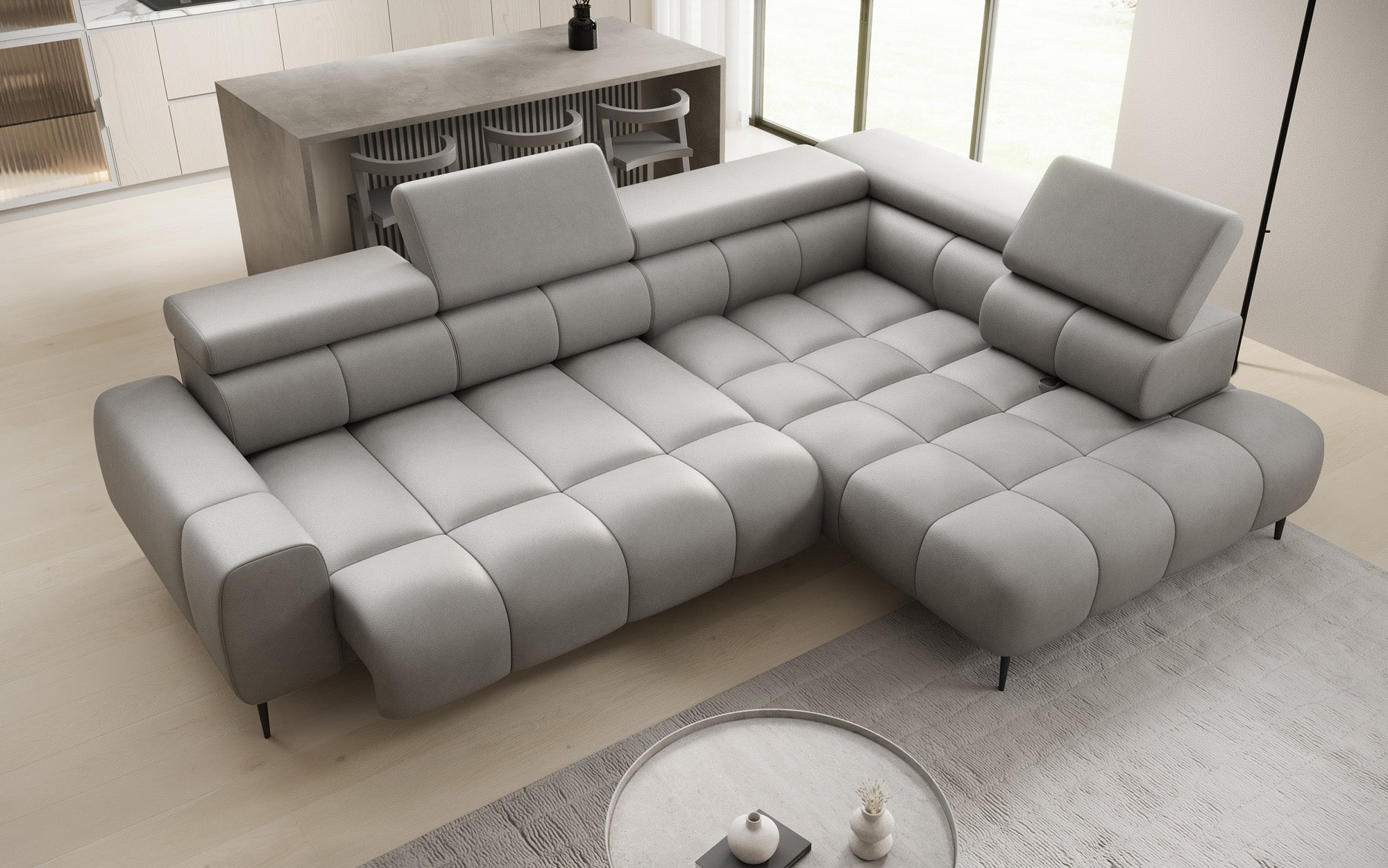Designer Sofa Ceora L mit elektrischer Schlaffunktion und verstellbarerer Rückenlehne in Echtleder
