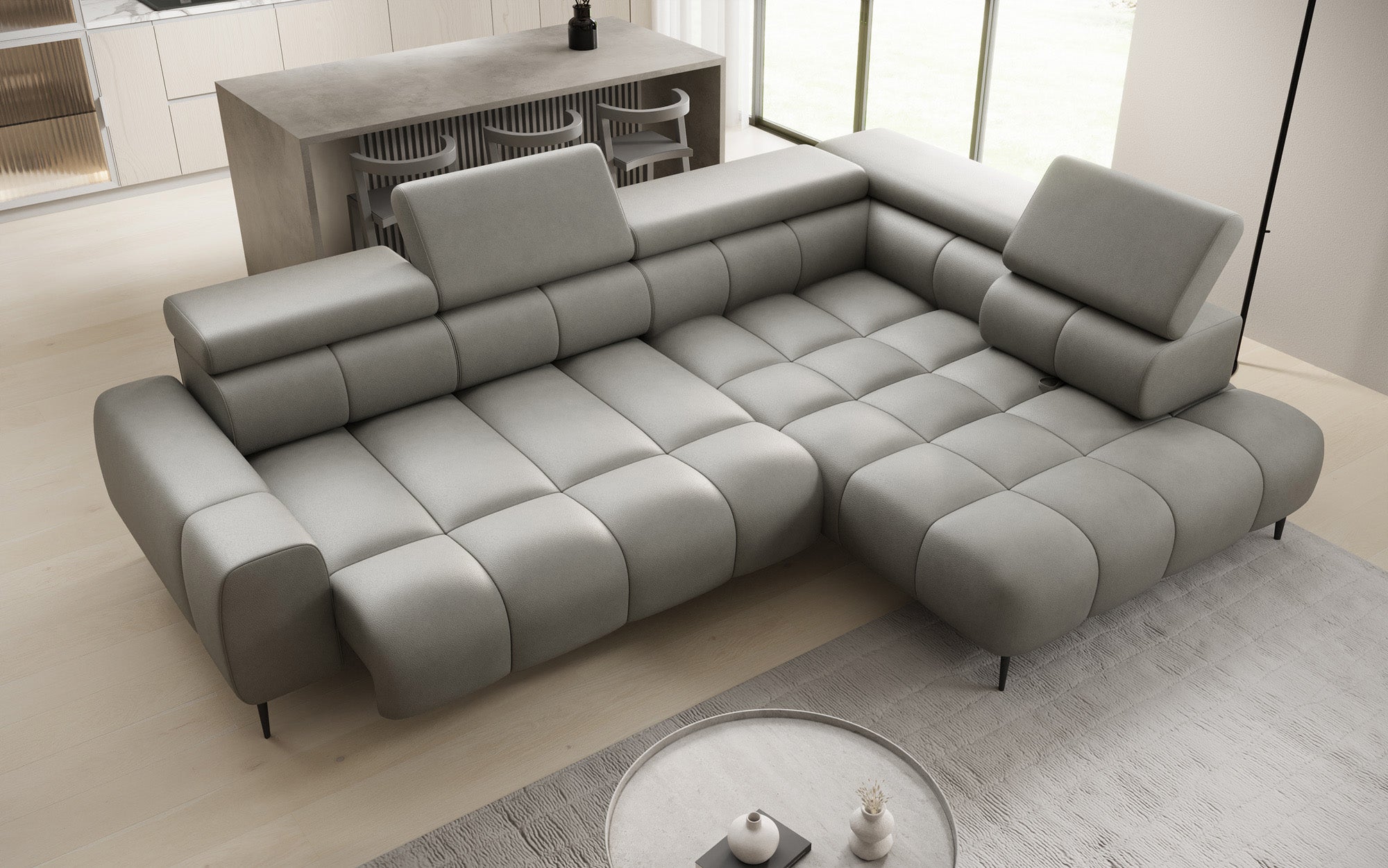 Designer Sofa Ceora L mit elektrischer Schlaffunktion und verstellbarerer Rückenlehne in Echtleder