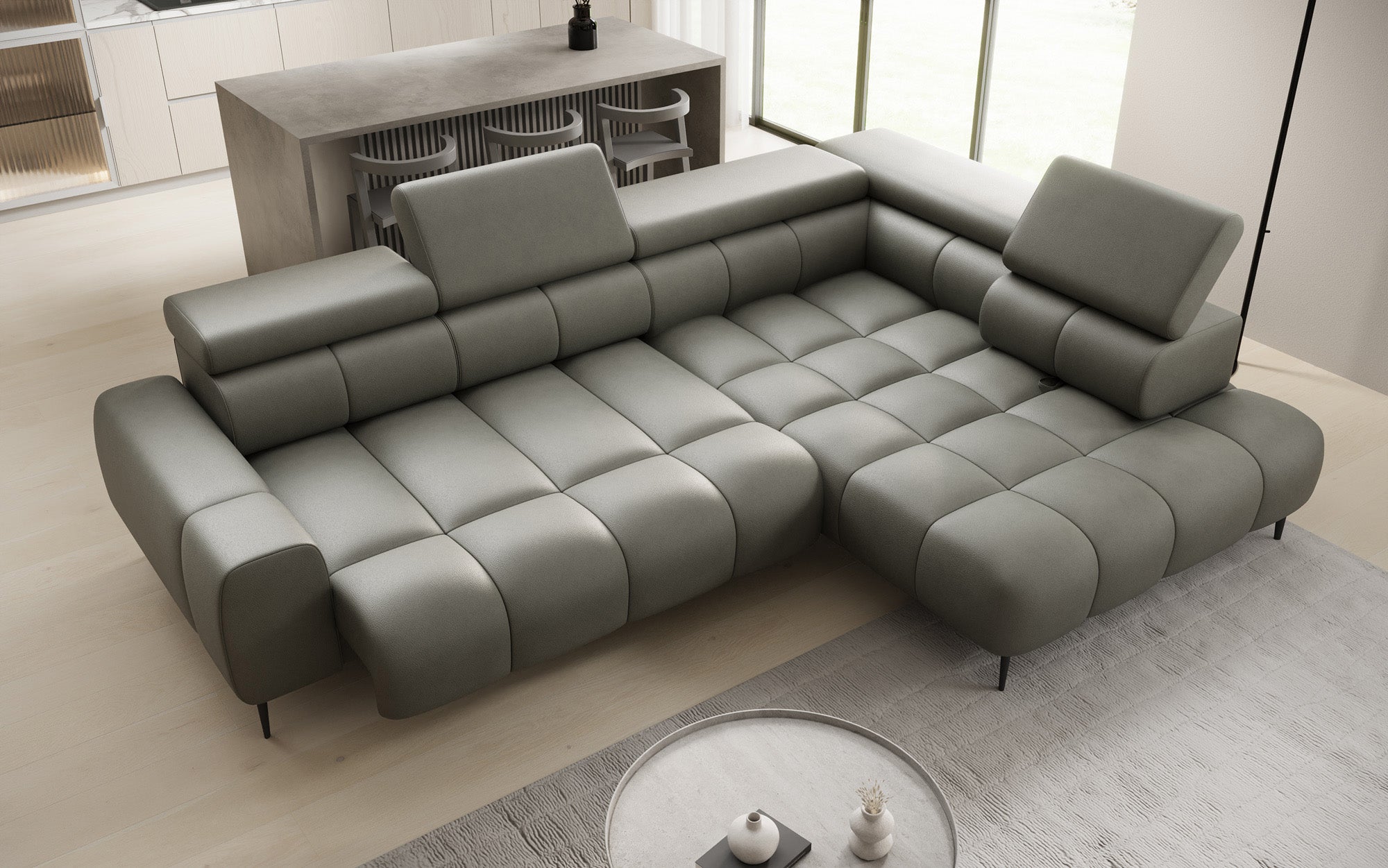 Designer Sofa Ceora L mit elektrischer Schlaffunktion und verstellbarerer Rückenlehne in Echtleder