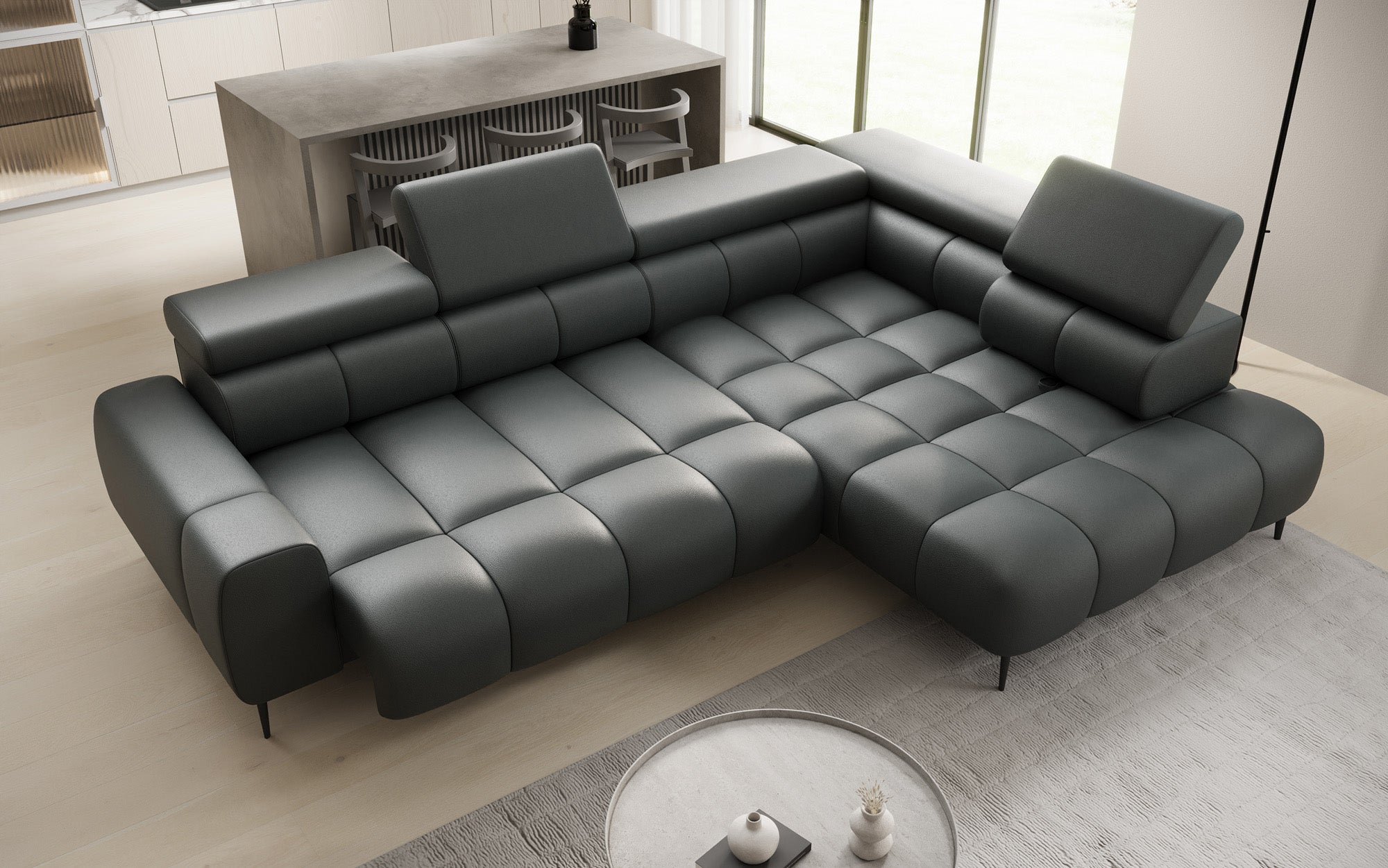 Designer Sofa Ceora L mit elektrischer Schlaffunktion und verstellbarerer Rückenlehne in Echtleder