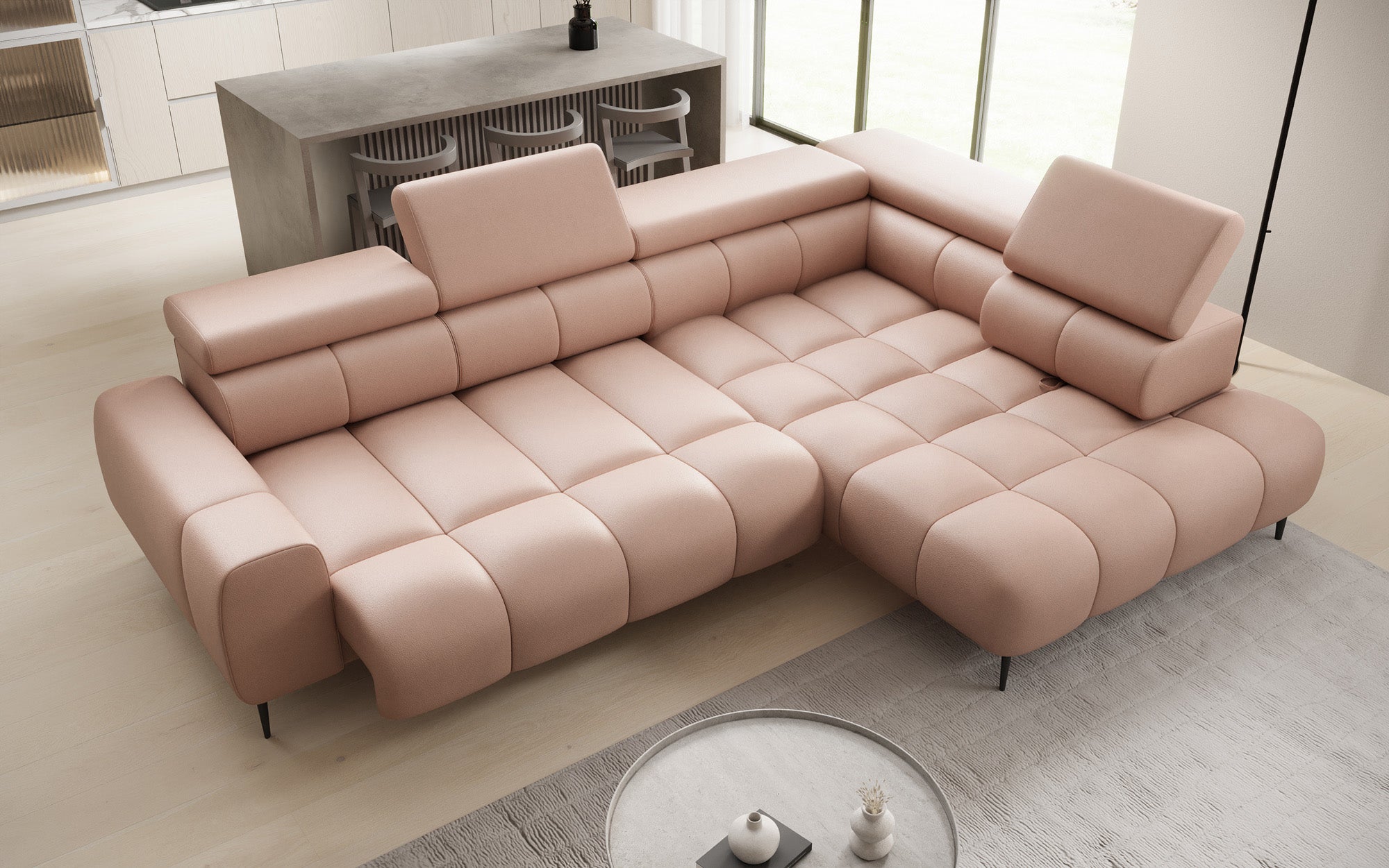 Designer Sofa Ceora L mit elektrischer Schlaffunktion und verstellbarerer Rückenlehne in Echtleder