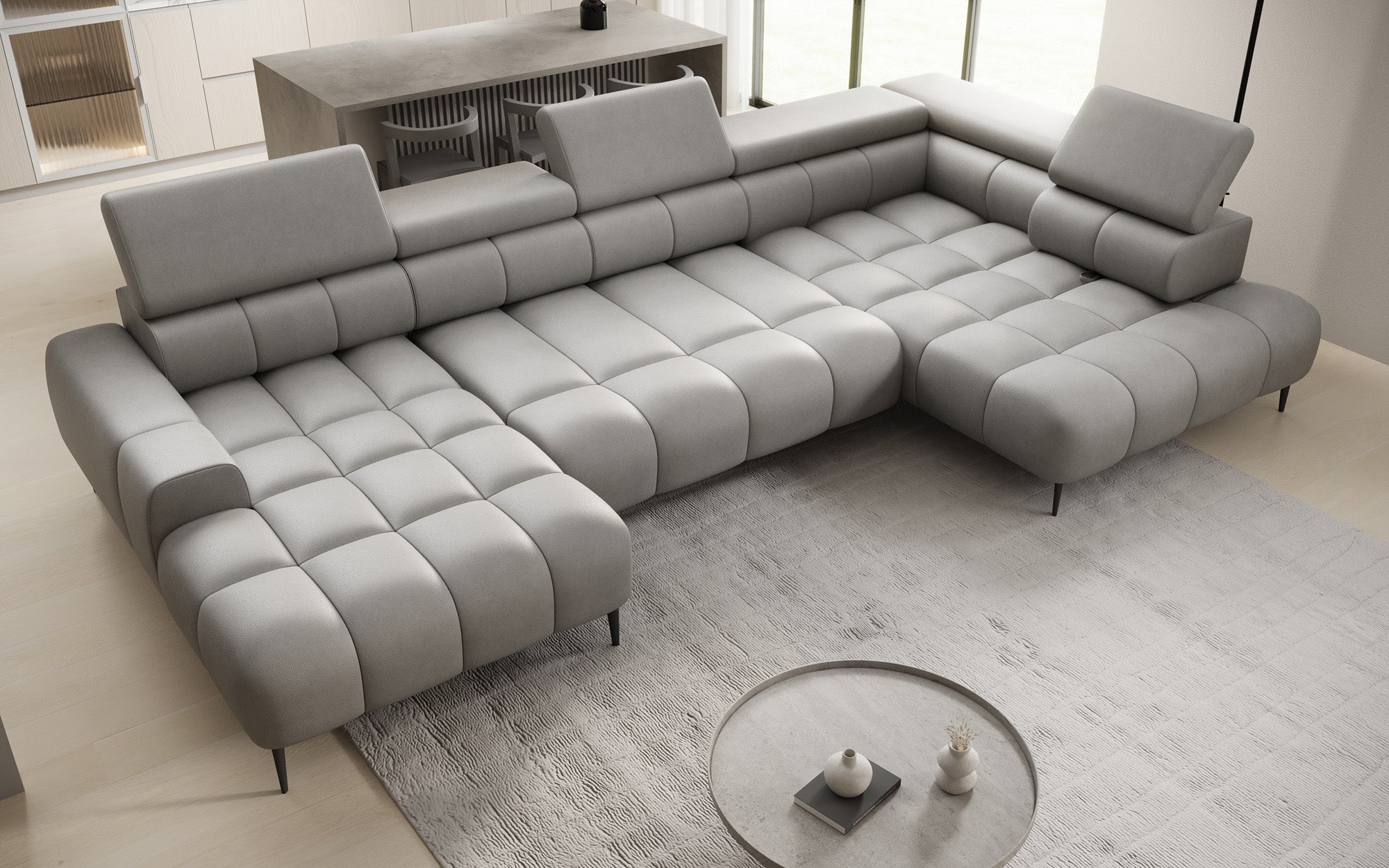 Designer Sofa Ceora U mit elektrischer Schlaffunktion und verstellbarerer Rückenlehne in Echtleder