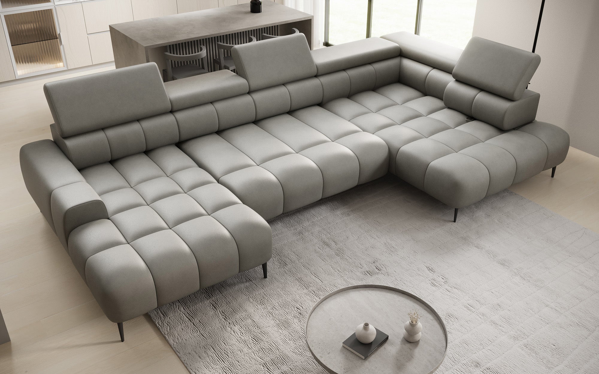 Designer Sofa Ceora U mit elektrischer Schlaffunktion und verstellbarerer Rückenlehne in Echtleder