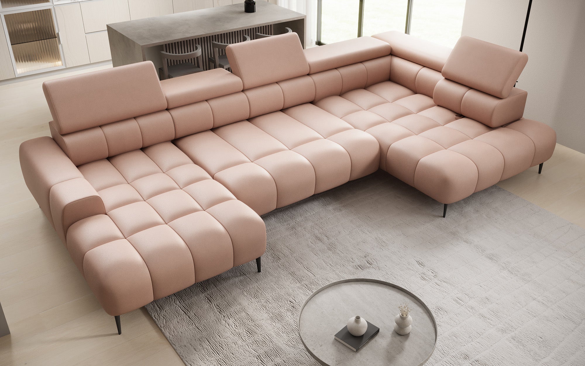 Designer Sofa Ceora U mit elektrischer Schlaffunktion und verstellbarerer Rückenlehne in Echtleder