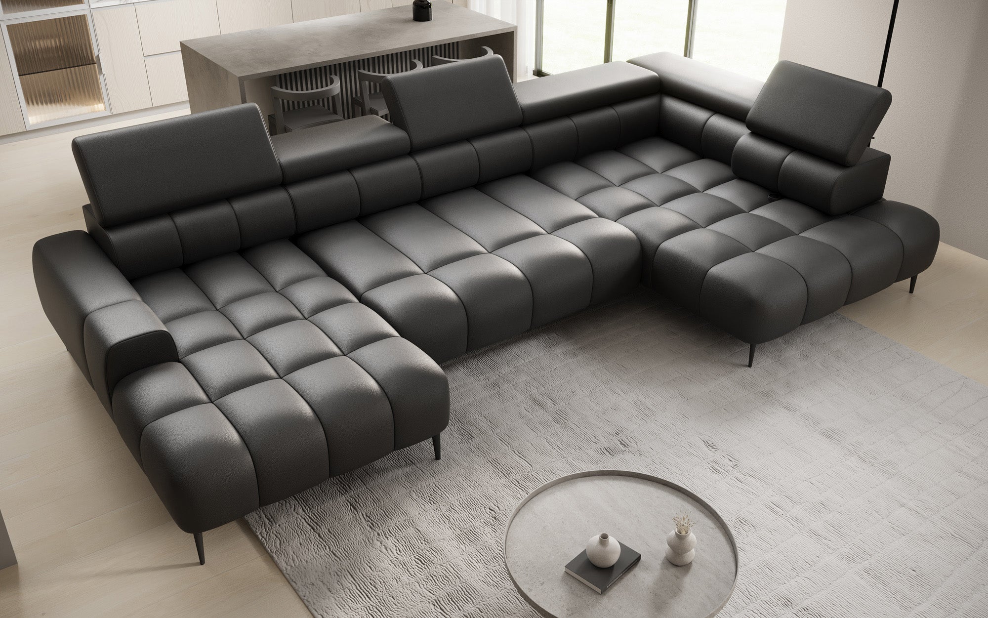 Designer Sofa Ceora U mit elektrischer Schlaffunktion und verstellbarerer Rückenlehne in Echtleder