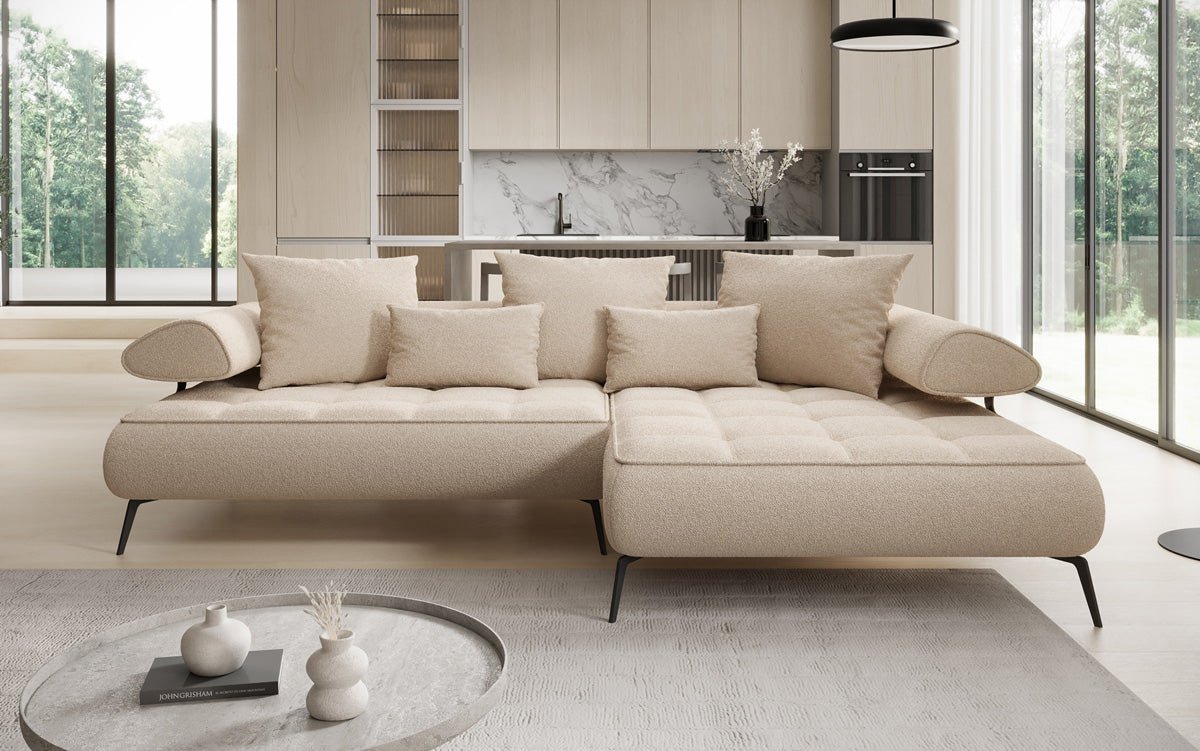 Designer Sofa Sydney L II Bouclé mit elektrischer Schlaffunktion