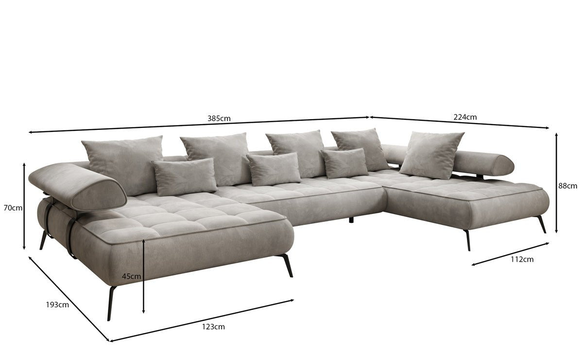 Designer U Sofa Sydney Samt mit elektrischer Schlaffunktion