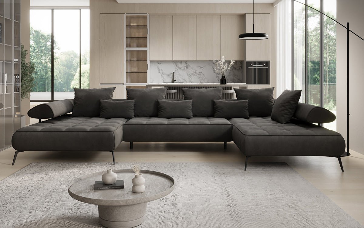 Designer U Sofa Sydney Samt mit elektrischer Schlaffunktion