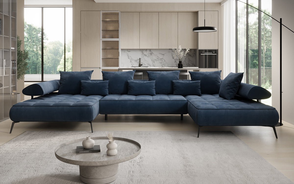 Designer U Sofa Sydney Samt mit elektrischer Schlaffunktion