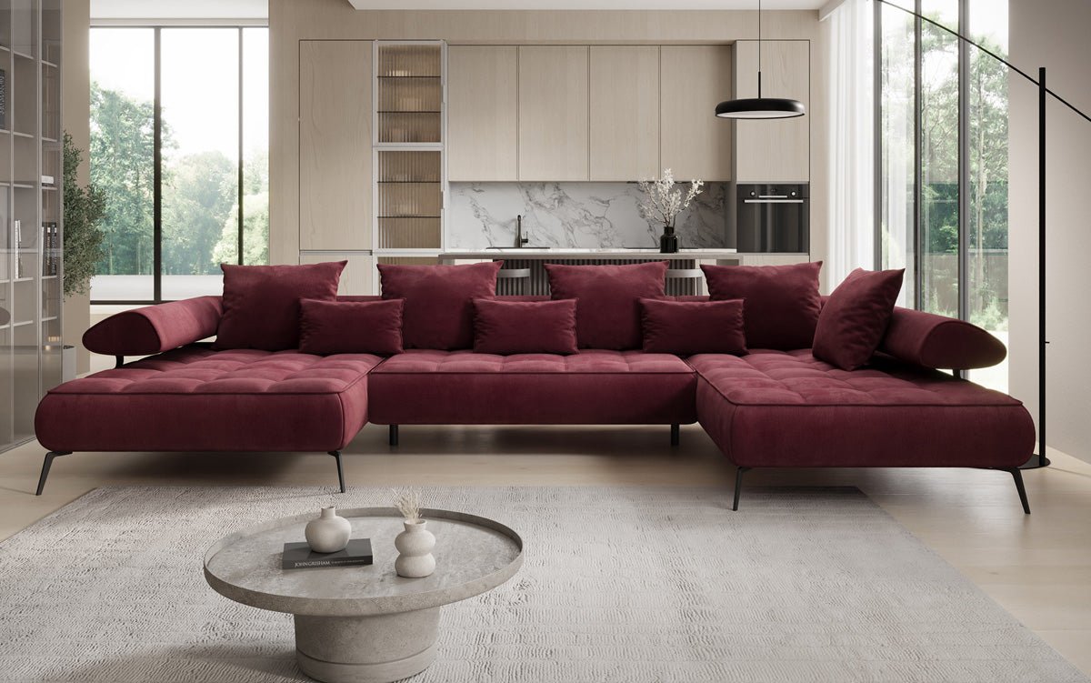 Designer U Sofa Sydney Samt mit elektrischer Schlaffunktion