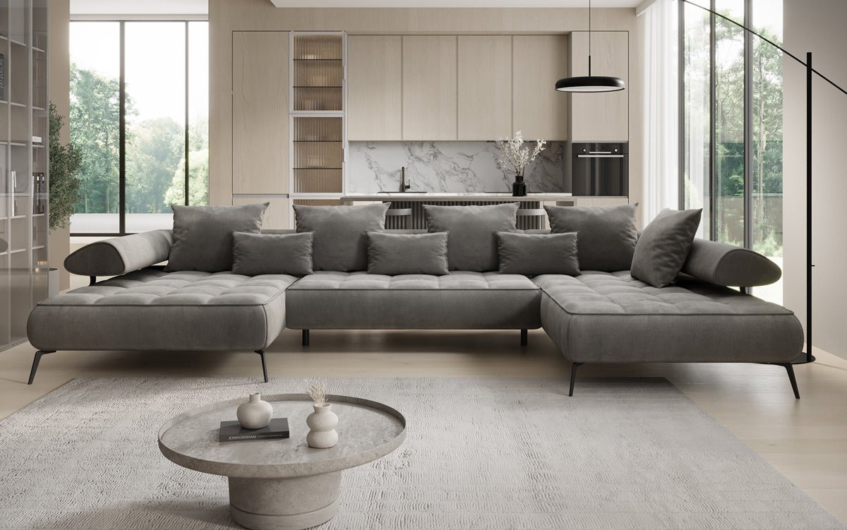 Designer U Sofa Sydney Samt mit elektrischer Schlaffunktion