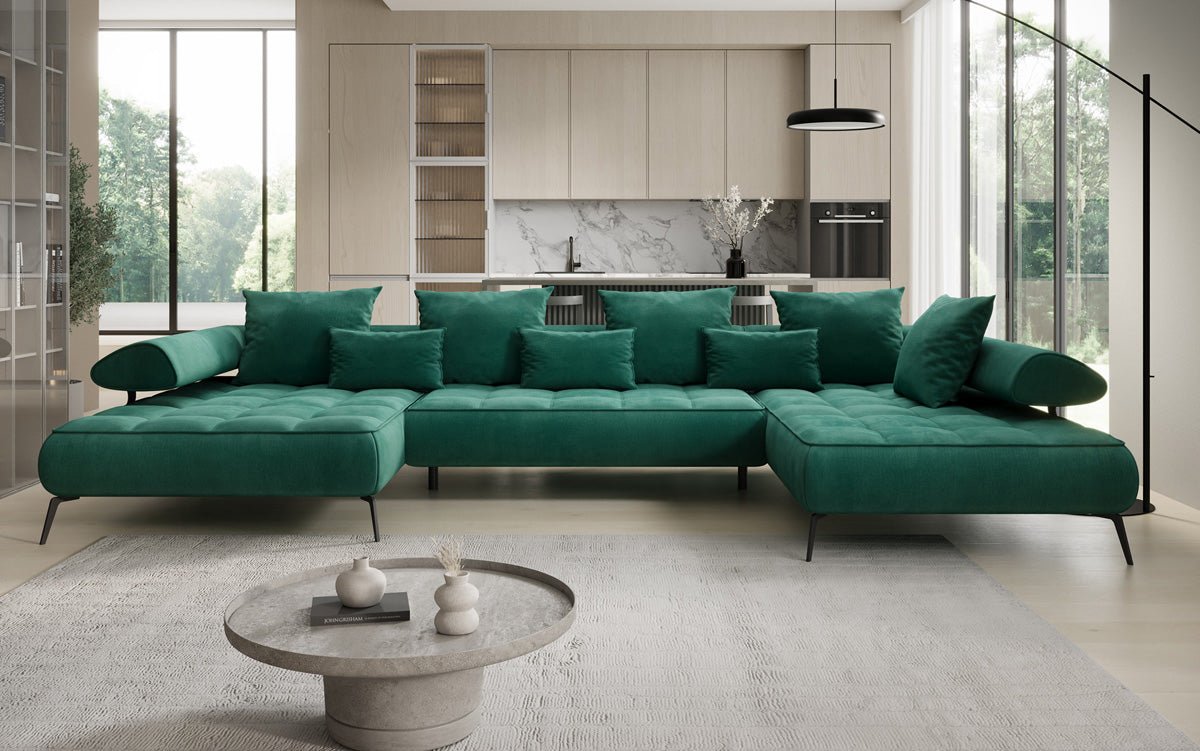 Designer U Sofa Sydney Samt mit elektrischer Schlaffunktion