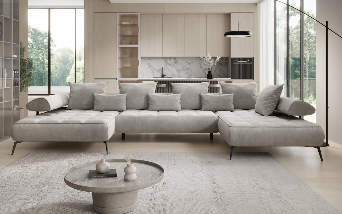 Designer U Sofa Sydney Samt mit elektrischer Schlaffunktion