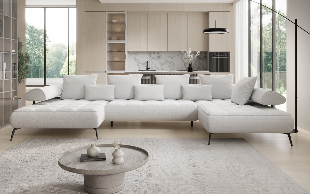 Designer U Sofa Sydney Bouclé mit elektrischer Schlaffunktion