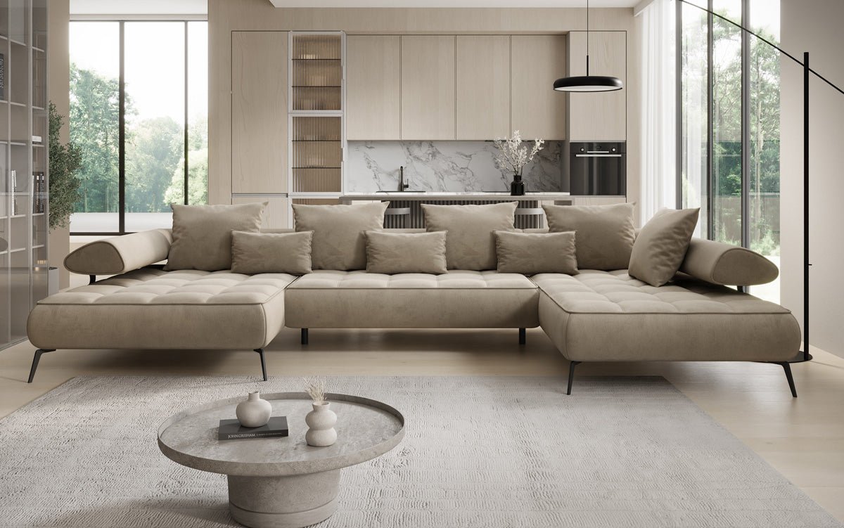 Designer U Sofa Sydney Samt mit elektrischer Schlaffunktion
