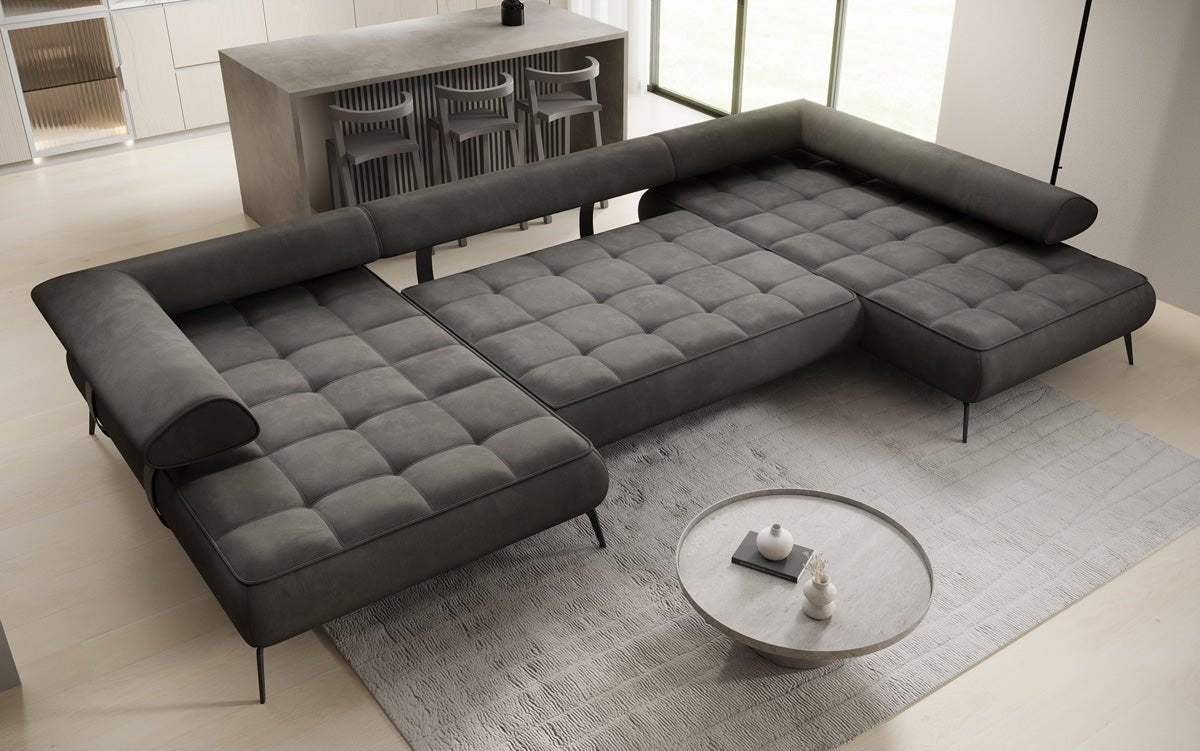 Designer U Sofa Sydney Samt mit elektrischer Schlaffunktion