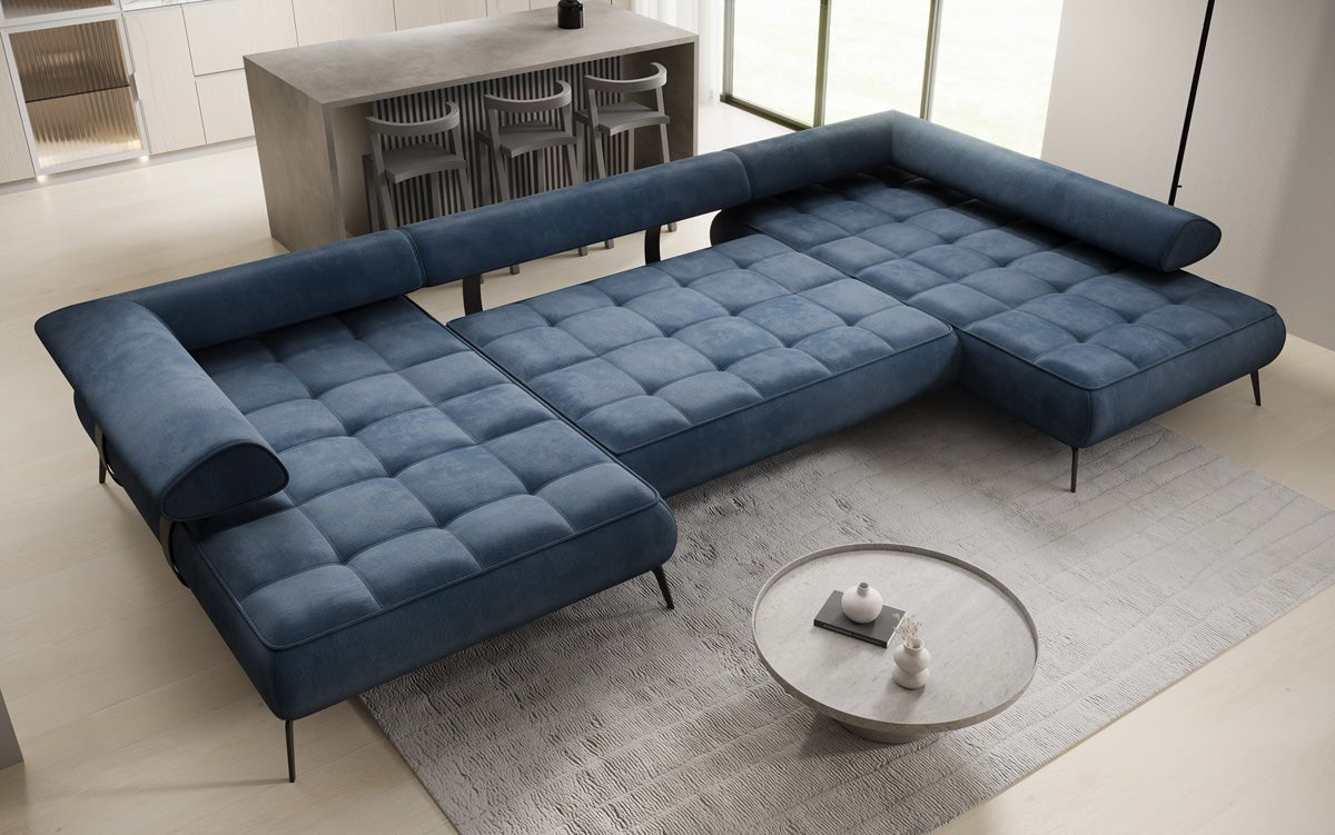 Designer U Sofa Sydney Samt mit elektrischer Schlaffunktion
