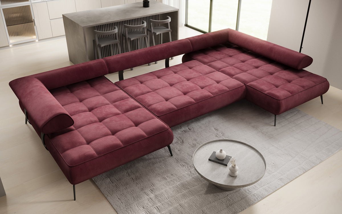 Designer U Sofa Sydney Samt mit elektrischer Schlaffunktion