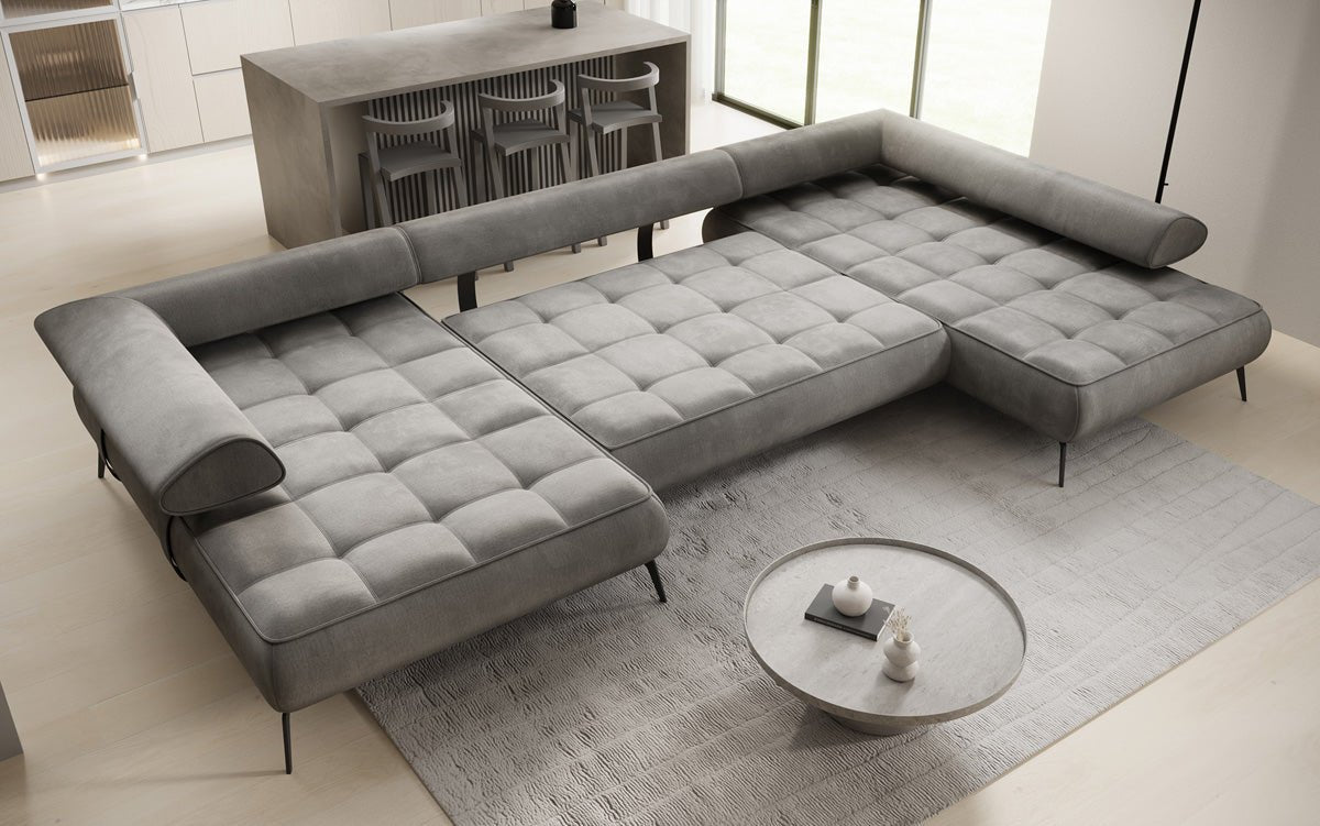 Designer U Sofa Sydney Samt mit elektrischer Schlaffunktion