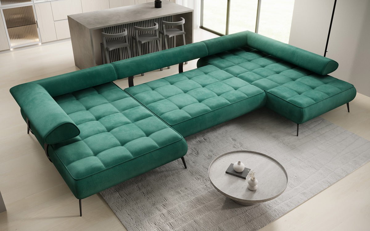 Designer U Sofa Sydney Samt mit elektrischer Schlaffunktion