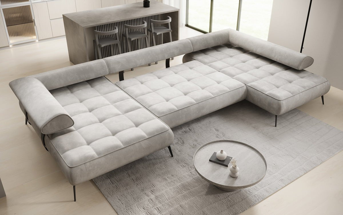 Designer U Sofa Sydney Samt mit elektrischer Schlaffunktion
