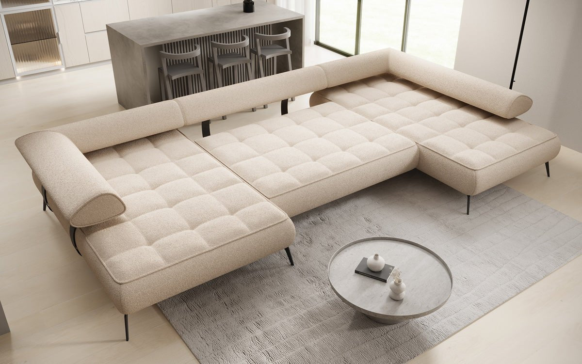 Designer U Sofa Sydney Bouclé mit elektrischer Schlaffunktion