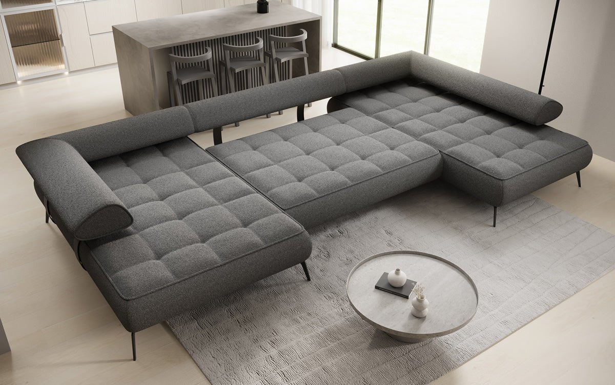 Designer U Sofa Sydney Bouclé mit elektrischer Schlaffunktion