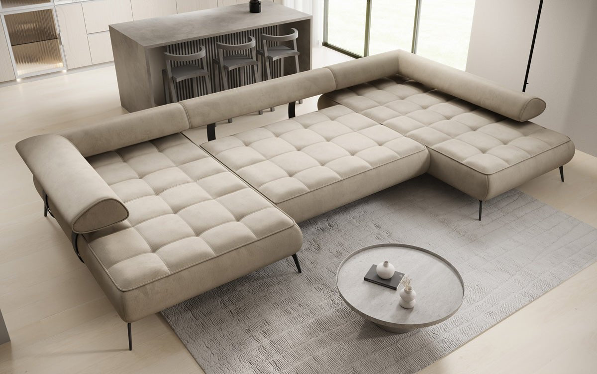 Designer U Sofa Sydney Samt mit elektrischer Schlaffunktion