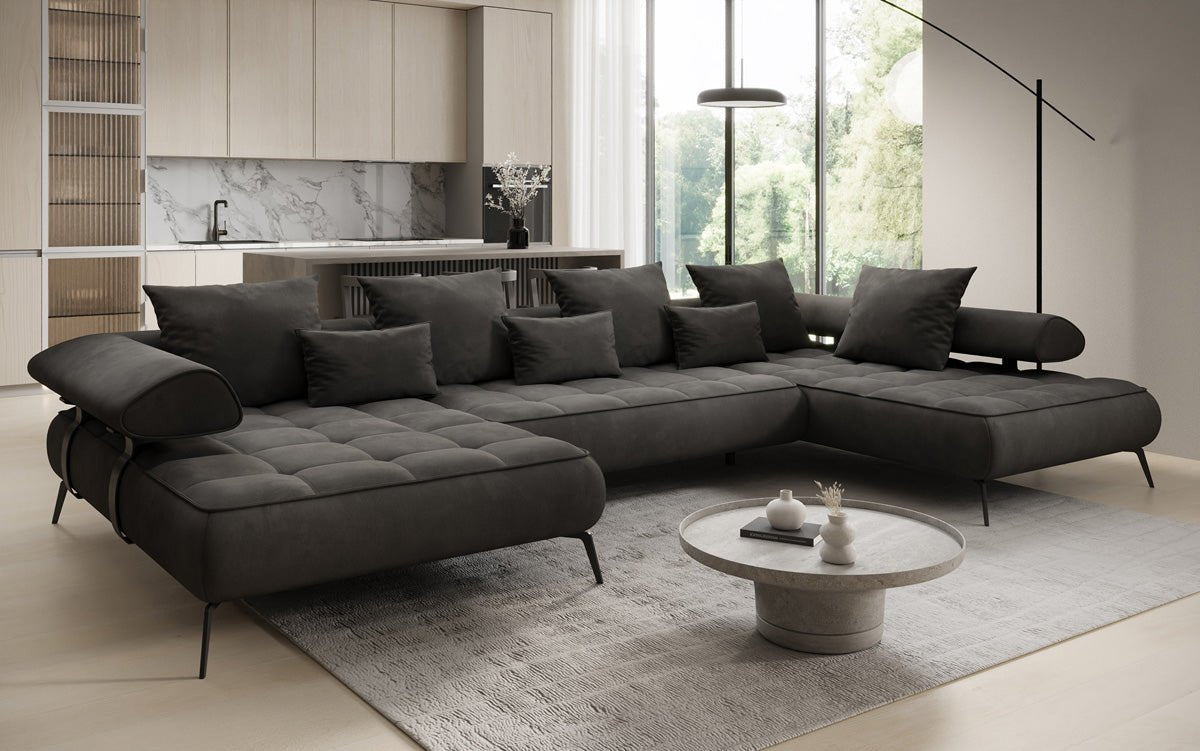 Designer U Sofa Sydney Samt mit elektrischer Schlaffunktion
