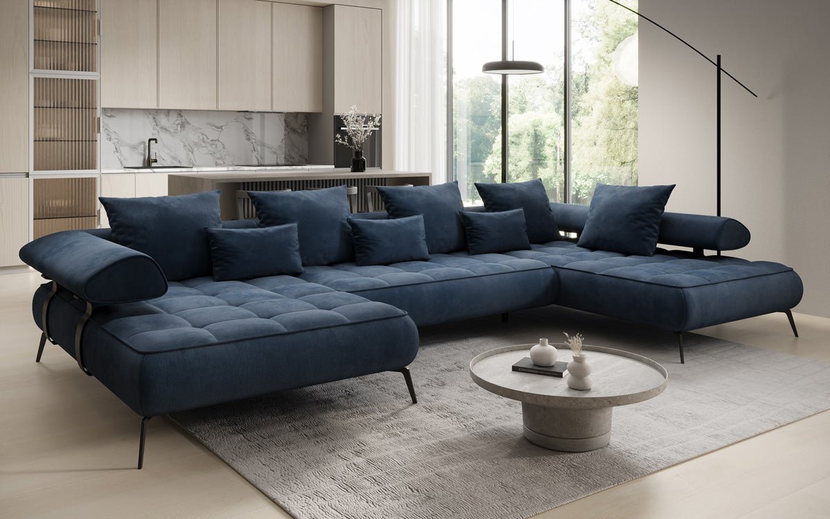 Designer U Sofa Sydney Samt mit elektrischer Schlaffunktion