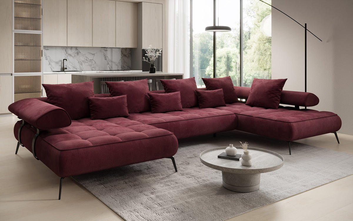 Designer U Sofa Sydney Samt mit elektrischer Schlaffunktion