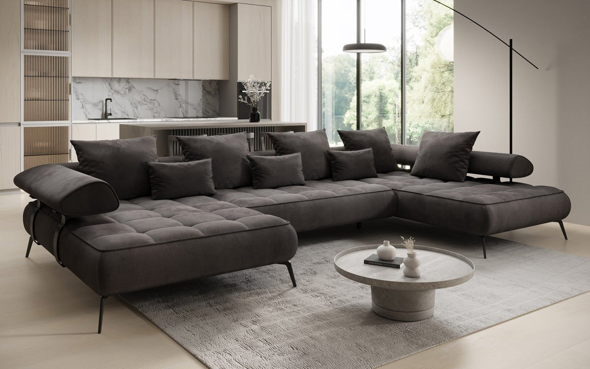 Designer U Sofa Sydney Samt mit elektrischer Schlaffunktion