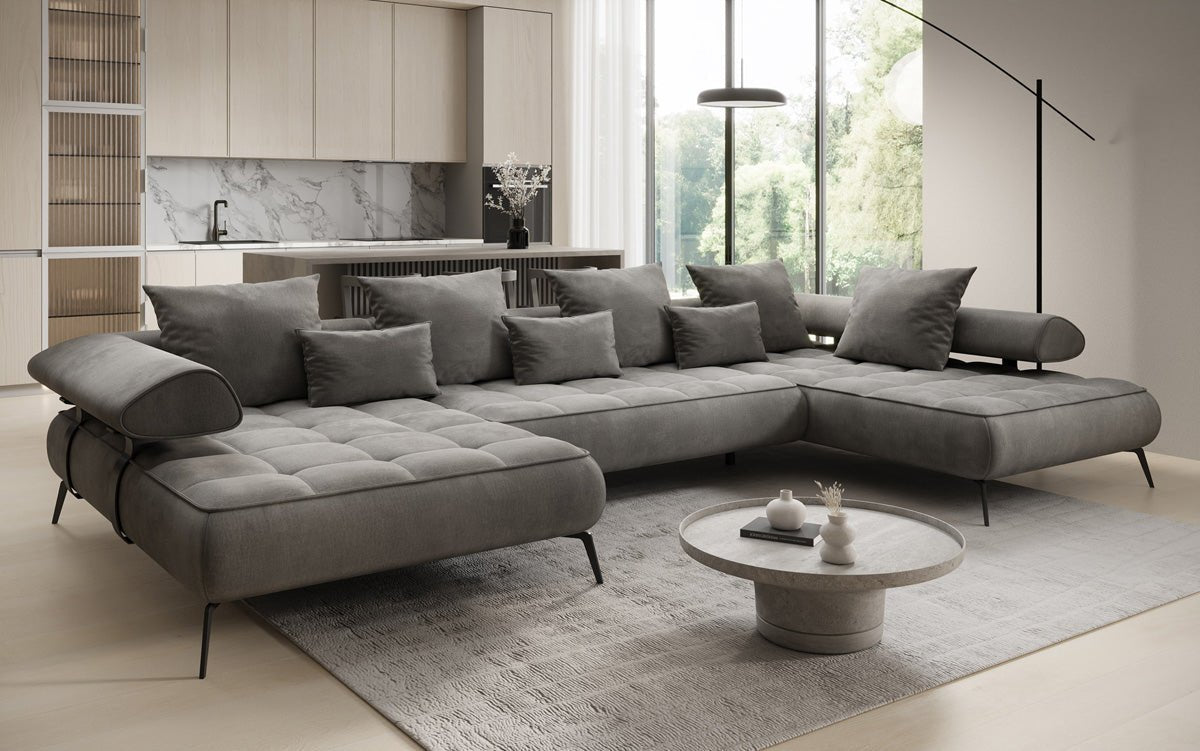 Designer U Sofa Sydney Samt mit elektrischer Schlaffunktion