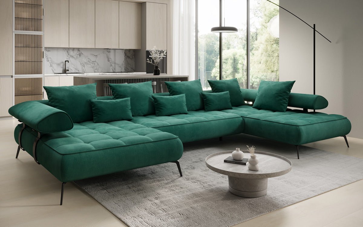 Designer U Sofa Sydney Samt mit elektrischer Schlaffunktion