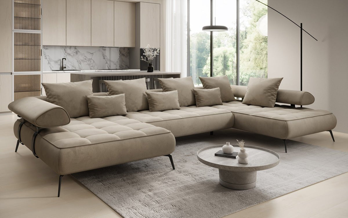 Designer U Sofa Sydney Samt mit elektrischer Schlaffunktion
