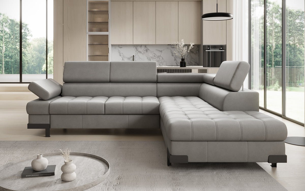 Designer L Sofa Noelia mit Schlaffunktion und Stauraum in Echtleder
