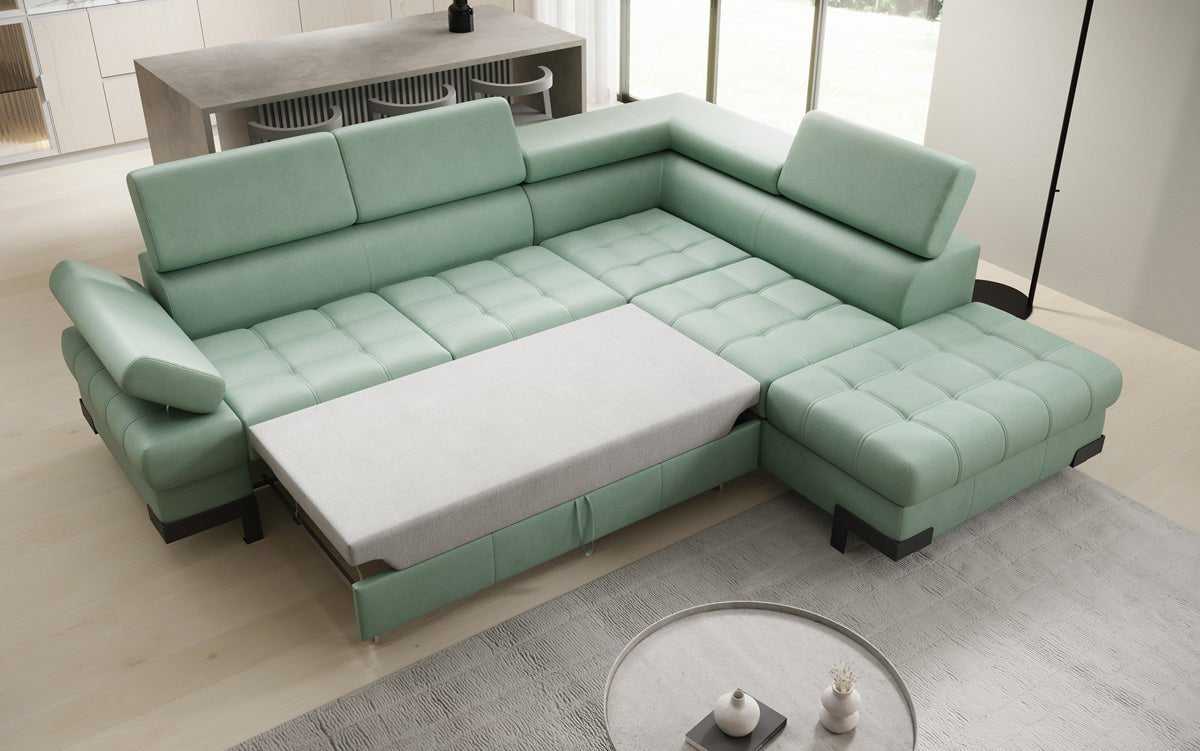 Designer L Sofa Noelia mit Schlaffunktion und Stauraum in Echtleder