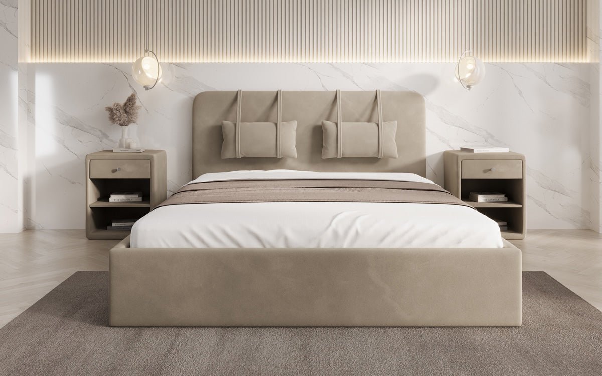 Designer Polsterbett Alma in Samt mit Stauraum