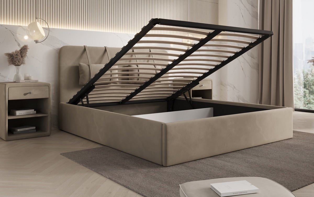 Designer Polsterbett Alma in Samt mit Stauraum