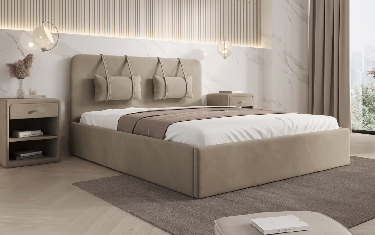 Designer Polsterbett Alma in Samt mit Stauraum