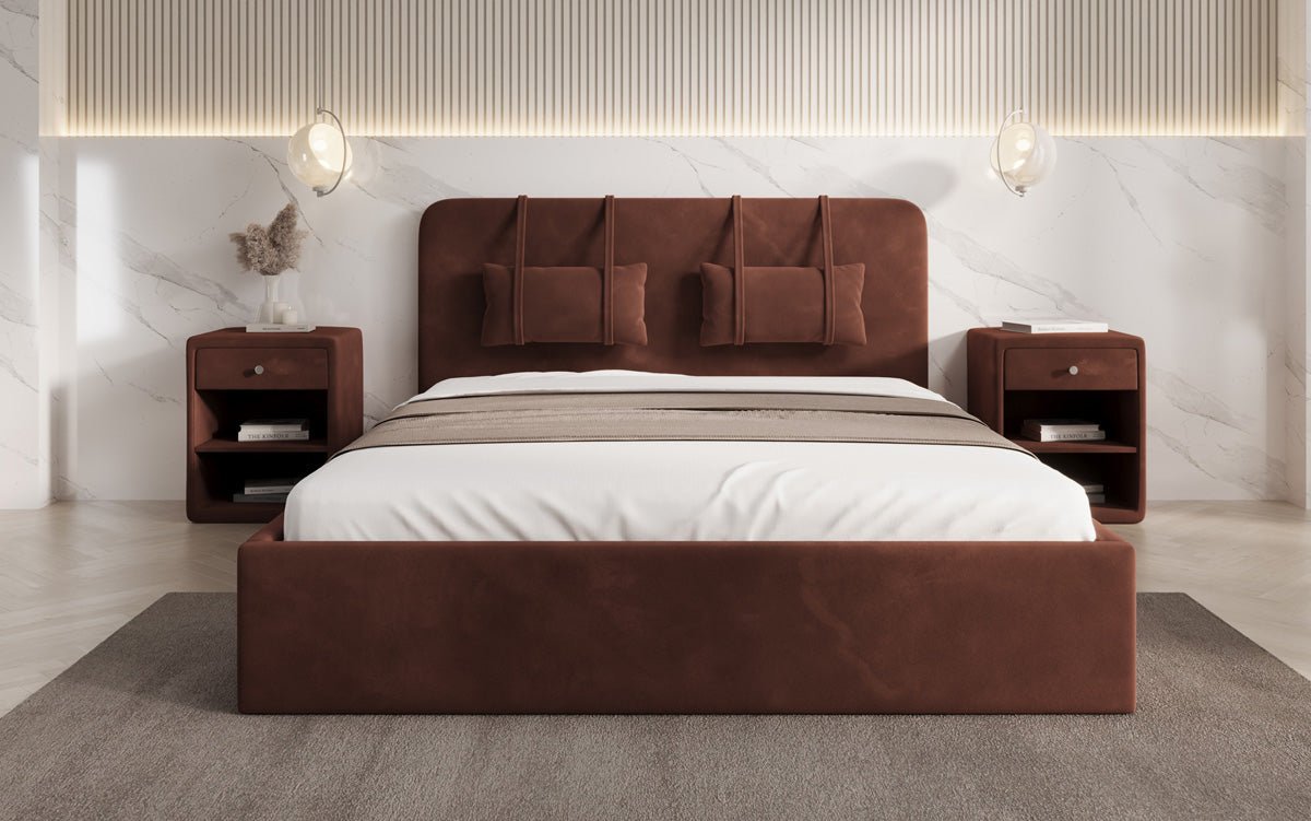 Designer Polsterbett Alma in Samt mit Stauraum