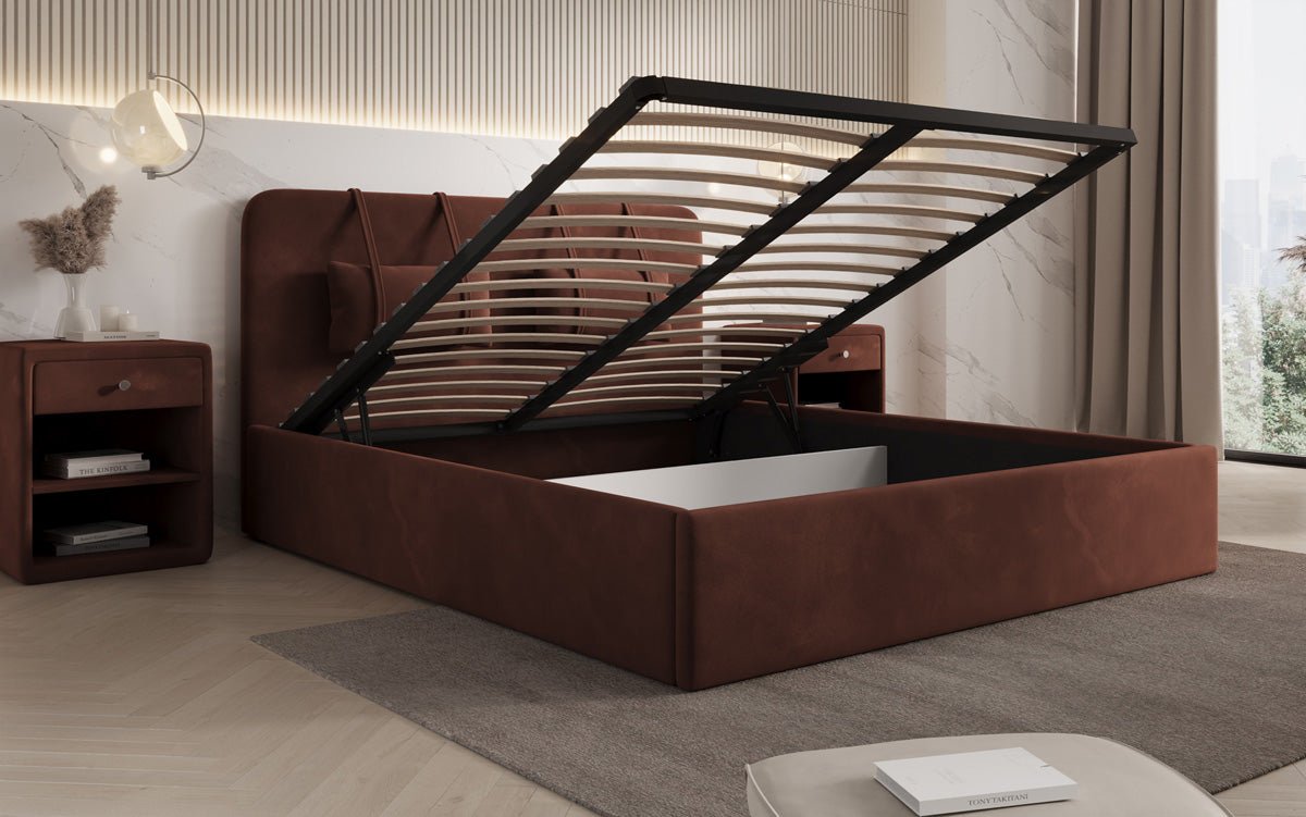 Designer Polsterbett Alma in Samt mit Stauraum